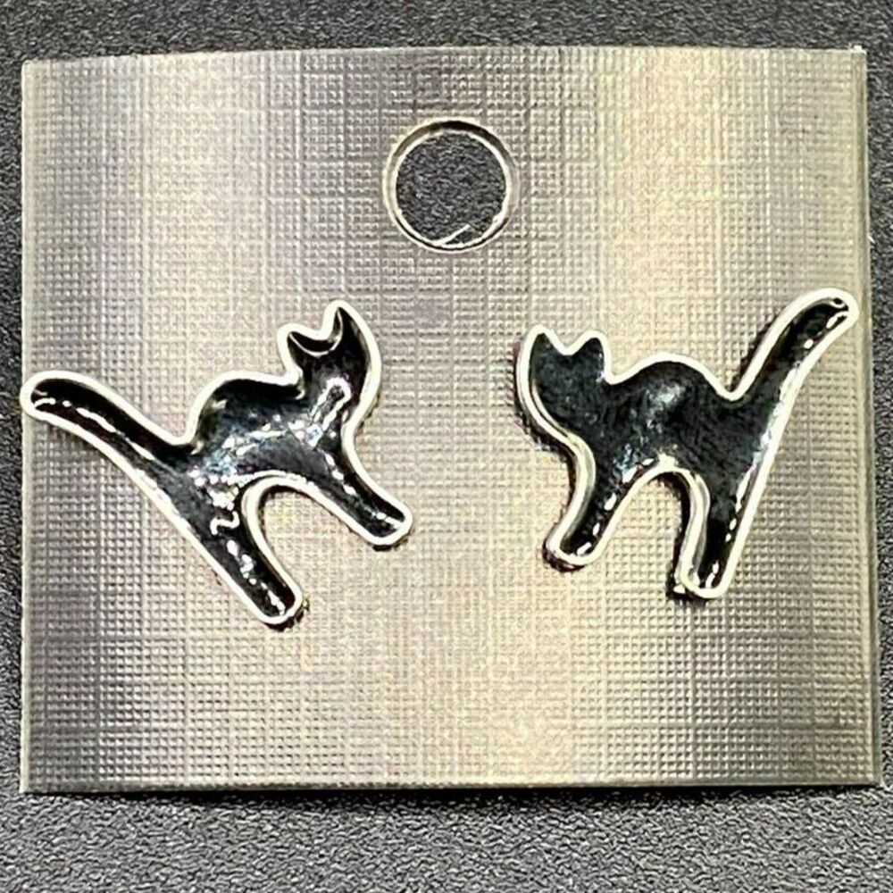 Scary Black Cat Enamel Earrings Halloween Spooky Season Design